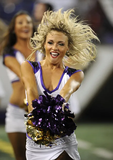 A Baltimore Ravens cheerleader performs in the second half of an NFL preseason football game against the San Francisco 49ers, Thursday, August 7, 2014, in Baltimore. (Photo by Nick Wass/AP Photo)