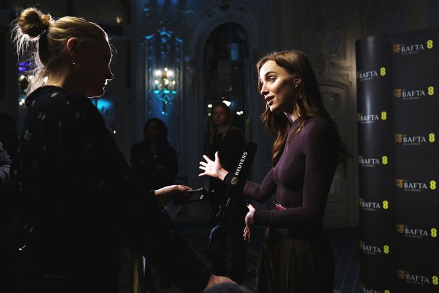 English actress Phoebe Dynevor speaks to a journalist from Reuters as she attends the British Academy of Film and Television Arts (BAFTA) EE Rising Star Award nomination announcement in London, Britain on January 10, 2024. (Photo by Hollie Adams/Reuters)