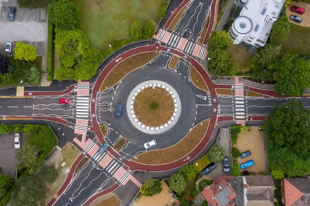 The UK's first Dutch-style roundabout which prioritises cyclists and pedestrians over motorists has opened in Fendon Road, Cambridge on August 6, 2020. The cost of the scheme, originally estimated at around GBP 800,000, has almost trebled to GBP 2.3m at the end of the project. (Photo by Joe Giddens/PA Images via Getty Images)