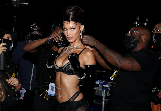 In this image released on October 2, Bella Hadid is seen backstage during Rihanna's Savage X Fenty Show Vol. 2 presented by Amazon Prime Video at the Los Angeles Convention Center in Los Angeles, California; and broadcast on October 2, 2020. (Photo by Jerritt Clark/Getty Images for Savage X Fenty Show Vol. 2 Presented by Amazon Prime Video)