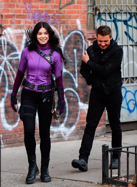 Hailee Steinfeld and Jeremy Renner seen on the set of “Hawkeye” on the Lower East Side on December 8, 2020 in New York City. (Photo by Raymond Hall/GC Images)