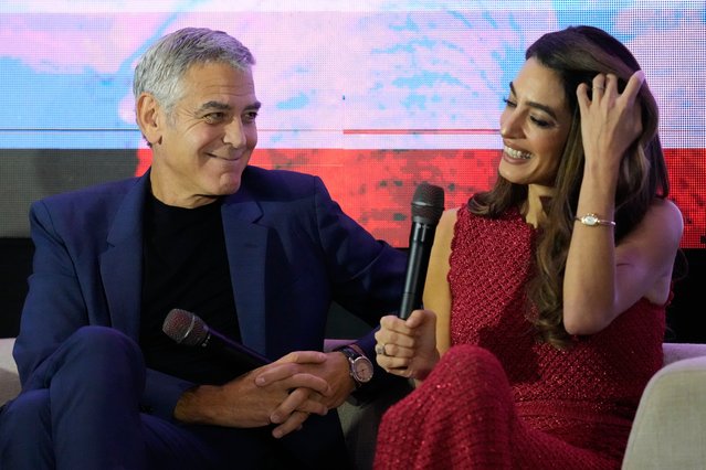 Couple George and Amal Clooney attend the Social Good Summit in Pasay City, Philippines on, Sunday, November 16, 2025. (Photo by Aaron Favila/AP Photo)