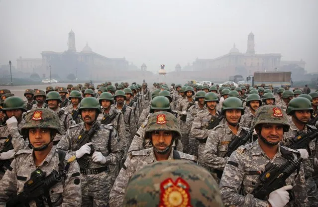 Indian paramilitary soldiers rehearse for the upcoming Republic Day parade in New Delhi, India, Thursday, January 14, 2015. (Photo by Manish Swarup/AP Photo)