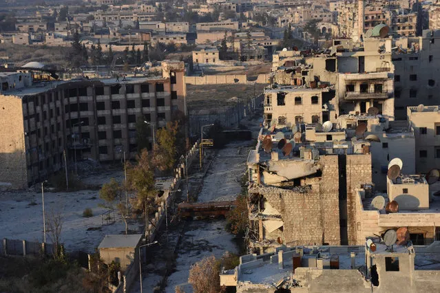 A general view shows a damaged road after Syrian government soldiers took control of al-Sakhour neigbourhood in Aleppo, Syria in this handout picture provided by SANA on November 28, 2016. (Photo by Reuters/SANA)