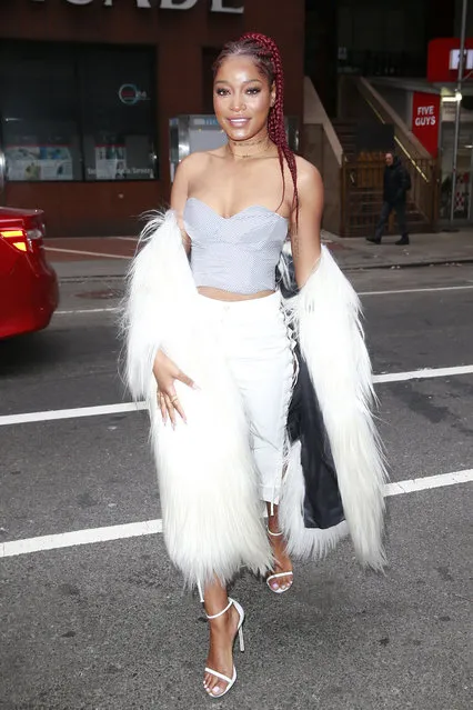 Keke Palmer wears a white fringe fur coat at the Today Show in New York City on January 31, 2017. (Photo by SRPP/Splash News)
