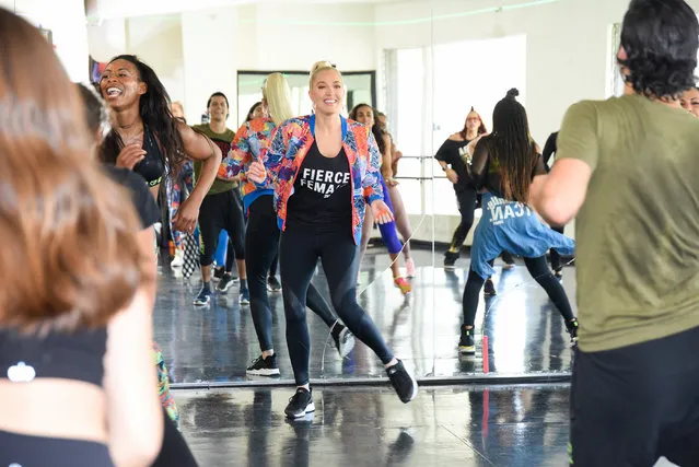 Erika Jayne crashes Zumba class with a surprise appearance to celebrate “Zumba Breaks” Movement at LA Dancefit Studio on April 25, 2019 in Los Angeles, California. (Photo by Presley Ann/Getty Images)
