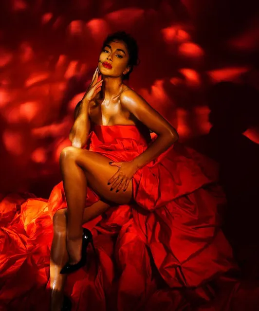 American singer, actress, and television personality Nicole Scherzinger stunned in red for her latest photoshoot early January 2022. The star, 43, posed in a string of outfits for Basic magazine. (Photo by Steven Gomillion for Basic Magazine)