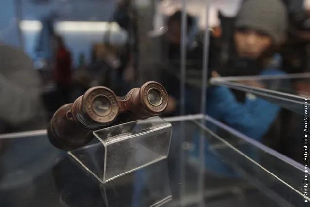 Binoculars found in the crow's nest are seen among artifacts recovered from the RMS Titanic