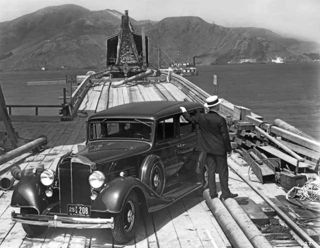 A man with a 1933 Packard on the trestle to the South Tower during the beginning of the construction of the Golden Gate Bridge, San Francisco, California, August 1933. (Photo by Underwood Archives/Getty Images)