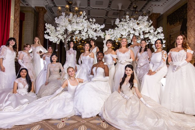 (L-R) Isabella Aitchison, Gurleen Kaur, Emily Wilson, Sophia Jenkinson, Isabel Applewhite, Melody Zhao, Liberty Samuel, Jean Kallenburg, Madison Applewhite, Alessa Weiler, Imane Munene, Alice Wang, Samantha McInroy, Tiantian Gu, Olivia Tribe, Katherine Benham, Shivina Sethi and Alexis McKee attend Queen Charlotte's Ball 2023 at One Whitehall Place on September 02, 2023 in London, England. Queen Charlotte's Ball is the pinnacle event in the London Season. The London Season is rich in history and was formed over two hundred years ago when the custom of returning to London at the end of the hunting season was celebrated with glittering balls and high society events. The modern group of meticulously selected debutantes, usually aged between 17 and 20, continue the tradition of charity fundraising and etiquette classes to debut at The Queen Charlotte's Ball. King George III introduced the Queen Charlotte's Ball to celebrate his wife's birthday and debutantes were traditionally presented to the King or Queen. This year, the debutantes' gowns have been supplied and curated by Mignonette and the jewellery provided by Bvlgari at Harrods. (Photo by Shane Anthony Sinclair/Getty Images)