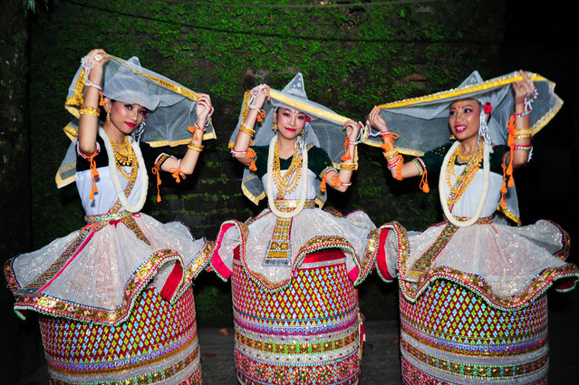 Portraiture of Manipuri Girls attire herself as Gopi and Krishna to celebrate and performing traditional Ras Leela dance festival at Mirgajungle Manipuri Rajbari in Sylhet, Banglades on November 7, 2022. (Photo by Md Rafayat Haque Khan/Eyepix Gr/Avalon)