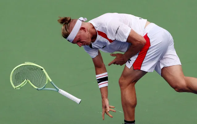 Alejandro Davidovich Fokina of Spain reacts after the men's single tennis match of Dubai Duty Free Tennis Championship in Dubai, United Arab Emirates on March 01, 2023. (Photo by Amr Alfiky/Reuters)