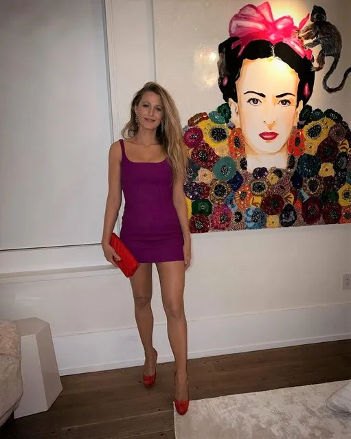 American actress Blake Lively in the last decade of April 2023 shares a throwback photo of herself in a mini purple dress. (Photo by blakelively/Instagram)