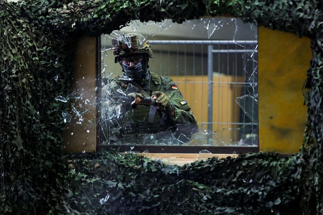A member of German army Bundeswehr exercises during a presentation to German Defence Minister Boris Pistorius during his visit to the airborne brigade of German army Bundeswehr in Saarlouis, Germany, on September 17, 2024. (Photo by Thilo Schmuelgen/Reuters)