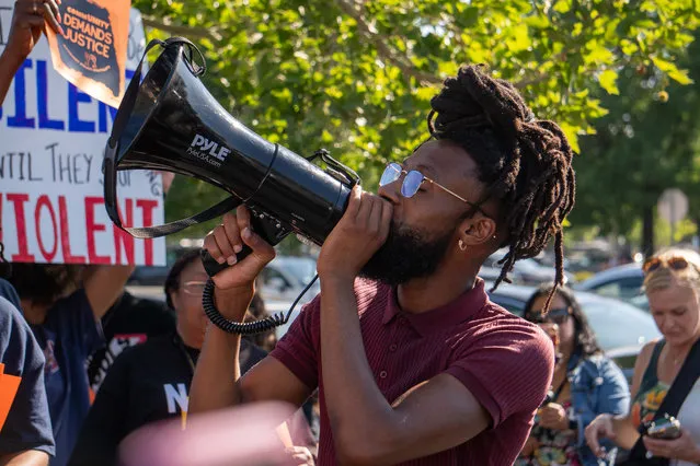 Black Lives Matter activists and allies gathered outside of Winco in Lancaster, California on July 5, 2023, to protest the recent arrest of a married couple by the Los Angeles County Sheriff's Departmen which community members found to be egregious and brutal. (Photo by Jake Lee Green/ZUMA Press Wire/Rex Features/Shutterstock)