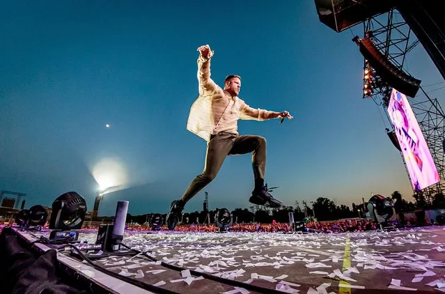 American singer Dan Reynolds of Imagine Dragons performs at Ippodromo SNAI La Maura during the I-Days Festival on June 11, 2022 in Milan, Italy. (Photo by Sergione Infuso/Corbis via Getty Images)