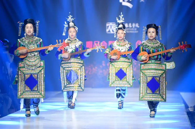 Traditional musicians on the catwalk at Beijing Fashion Week in Beijing, China on September 19, 2018. (Photo by Imaginechina/Rex Features/Shutterstock)