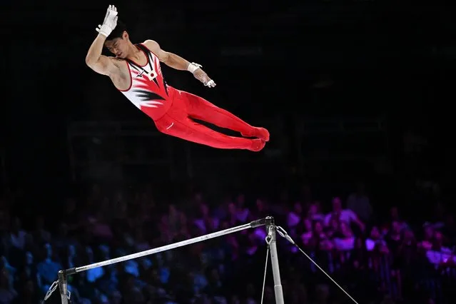 Japan's Daiki Hashimoto competes in the Men's Horizontal Bar Final during the 52nd FIG Artistic Gymnastics World Championships, in Antwerp, northern Belgium, on October 8, 2023. (Photo by Lionel Bonaventure/AFP Photo)