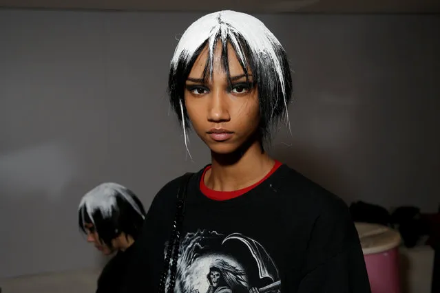 A model poses for the camera backstage at the Jeremy Scott show during New York Fashion Week in New York, U.S., February 8, 2019. (Photo by Gaia Squarci/Reuters)