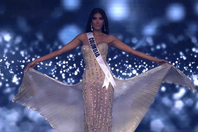 Miss Colombia, Valeria Ayos, presents herself on stage during the preliminary stage of the 70th Miss Universe beauty pageant in Israel's southern Red Sea coastal city of Eilat on December 10, 2021. (Photo by Menahem Kahana/AFP Photo)