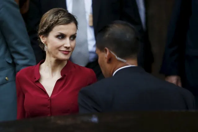 Spain's Queen Letizia looks on after the signing of a cooperation agreement between National Autonomous University of Mexico (UNAM), Cervantes Institute and  University of Salamanca in Mexico City, June 30, 2015. (Photo by Edgard Garrido/Reuters)
