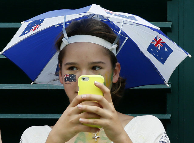 Australian fan with a novelty sun hat on Court 18 at the Wimbledon Tennis Championships in London, July 1, 2015. (Photo by Stefan Wermuth/Reuters)