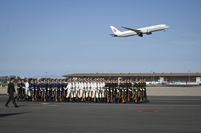 Chinese honour guards leave after Zimbabwe’s President Emmerson Mnangagwa arriving at Beijing Capital Airport ahead of the Forum on China-Africa Cooperation (FOCAC) in Beijing, China, 02 September 2024. The FOCAC will be held from 04 to 06 September 2024. (Photo by Wang Zhao/EPA)