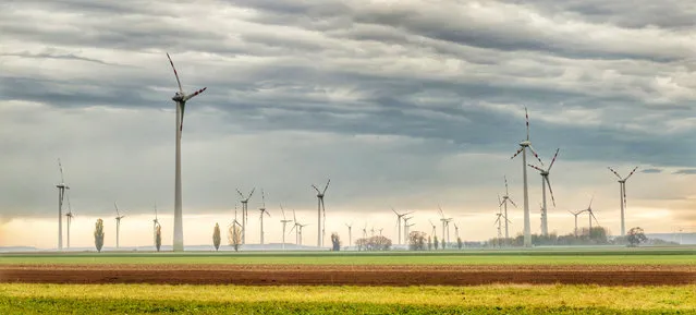 “While driving to the east of Vienna, towards Bratislava, I came across a large wind farm, and felt the low light and clouds added to the dramatic scene”. (Photo by Jonathan Snowball/The Guardian)