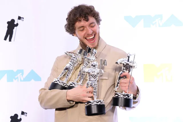 Jack Harlow poses backstage with his awards at the 2022 MTV Video Music Awards at the Prudential Center in Newark, New Jersey, U.S., August 28, 2022. (Photo by Caitlin Ochs/Reuters)
