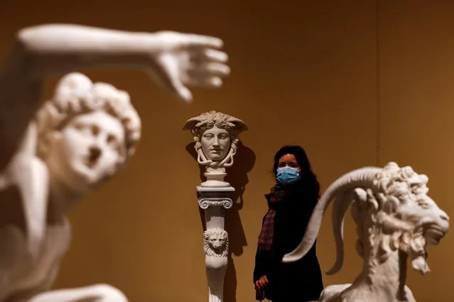 A statue from the “Torlonia Marbles” is seen during an exhibition that brings together some 96 ancient sculptures comprising of bronze, marble and alabaster statues in Rome, Italy on October 12, 2020. (Photo by Yara Nardi/Reuters)