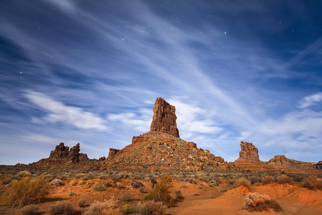Moonlight illuminates sandstone buttes in the Valley of the Gods in the proposed Bear Ears National Monument near Mexican Hat, Utah, USA, 12 November 2016. (Photo by Jim Lo Scalzo/EPA)