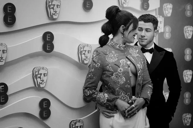 Awards Presenter Priyanka Chopra Jonas with her husband Nick Jonas attend the EE British Academy Film Awards 2021 at the Royal Albert Hall on April 11, 2021 in London, England. (Photo by Sarah Lee/The Guardian)