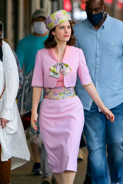 American actress Rachel Brosnahan is seen at the film set of “The Marvelous Mrs Maisel” TV Series in New York City on June 1, 2021. (Photo by Jose Perez/Bauergriffin.com)