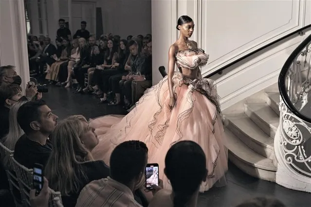 Fashion from the Christian Siriano collection is modeled during Fashion Week on Wednesday, September 7, 2022 in New York. (Photo by Andres Kudacki/AP Photo)