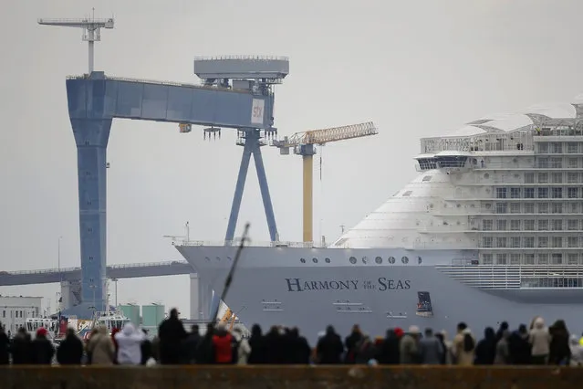 The Harmony of the Seas ( Oasis 3 ) class ship leaves the STX Les Chantiers de l'Atlantique shipyard site in Saint-Nazaire, France, March 10, 2016. (Photo by Stephane Mahe/Reuters)