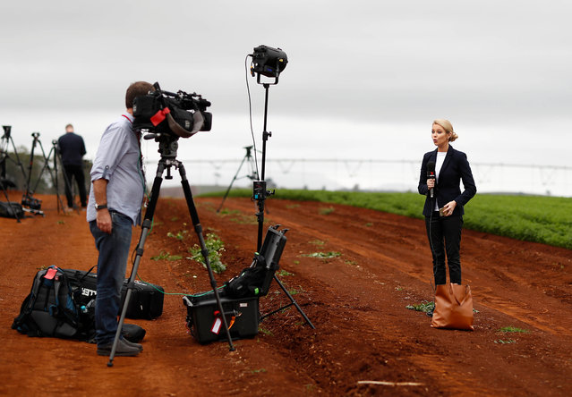Journalists wait for the arrival of Scott Morrison, Prime Minister of Australia, at Premium Fresh Vegetable Farm in Forth on April 17, 2019 in Devonport, Australia. The 2019 Federal Election will be held on Saturday 18 May. (Photo by Ryan Pierse/Getty Images)