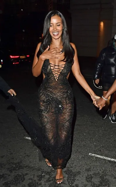 Love Island Presenter Maya Jama and AJ Odudu look in great spirits while pictured arriving at the 2024 Warner Music and Ciroc Vodka's Brits afterparty held at The Nomad Hotel in London on March 3, 2024. (Photo by Backgrid UK)