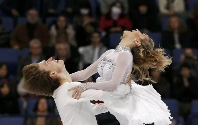 Isabella Tobias and Ilia Tkachenko of Israel perform their routine during the ice dance free dance at the ISU World Figure Skating Championships in Helsinki, Finland, on April 1, 2017. (Photo by Grigory Dukor/Reuters)