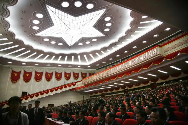 Party representatives sit in the hall of the April 25 House of Culture during the party congress in Pyongyang, North Korea, Monday, May 9, 2016. North Korea's ruling-party congress on Monday announced a new title for Kim Jong Un, party chairman, in a move that highlights how the authoritarian country's first congress in 36 years is aimed at bolstering the young leader. (Photo by Wong Maye-E/AP Photo)