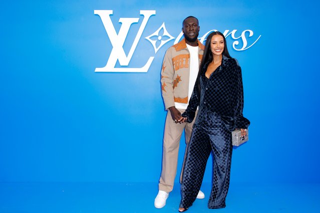 British rapper Stormzy and British TV show host Maya Jama attend the Louis Vuitton Menswear Spring/Summer 2025 show as part of Paris Fashion Week on June 18, 2024 in Paris, France. (Photo by Julien M. Hekimian/Getty Images)