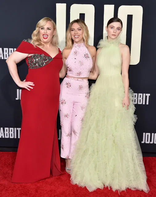 (L-R) Rebel Wilson, Scarlett Johansson, and Thomasin McKenzie attend the Premiere of Fox Searchlights' “Jojo Rabbit” at Post 43 on October 15, 2019 in Los Angeles, California. (Photo by Axelle/Bauer-Griffin/FilmMagic)