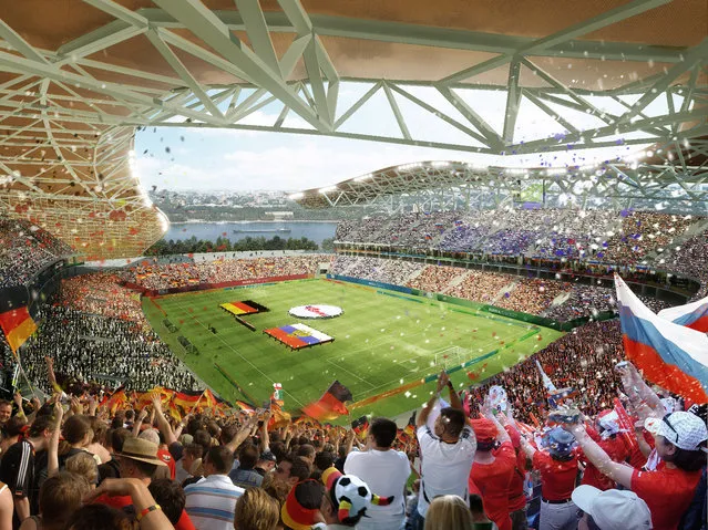 In this handout artists impression provided by the Russia 2018 Organising Commitee, the Rostov on Don Stadium is shown as proposed and presented as part of the Russia 2018 World Cup bid, on September 29, 2011 in Russia. (Illustration by Russia 2018 via Getty Images)