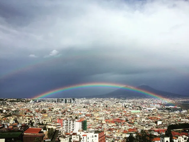 “A double rainbow that I felt was showering luck and love over Naples – with Mount Vesuvius looking on”. (Photo by Alexandra Louise Clintworth/The Guardian)