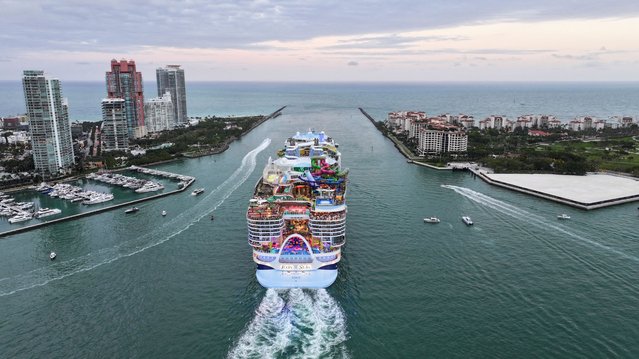 Royal Caribbean's Icon of the Seas, the largest cruise ship in the world, sets sail for its inaugural voyage with passengers in Miami, Florida, U.S. January 27, 2024. (Photo by Maria Alejandra Cardona/Reuters)