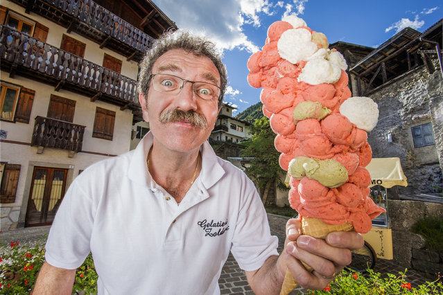 Dimitri Panciera – Most ice cream scoops balanced on a cone Guinness World Records 2015. Location: Dont, Italy. (Photo by Richard Bradbury/Guinness World Records)