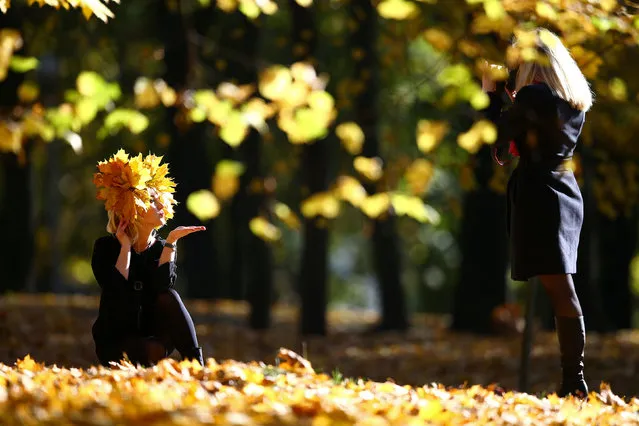 Women enjoy an autumn sunny day in central park in Minsk, Belarus October 13, 2016. (Photo by Vasily Fedosenko/Reuters)