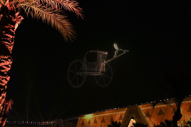 A drone light show takes place during the opening ceremony of the Grand Egyptian Museum (GEM), near the Giza pyramid complex, in Giza, Egypt, on November 1, 2025. (Photo by Mohamed Abd El Ghany/Reuters)