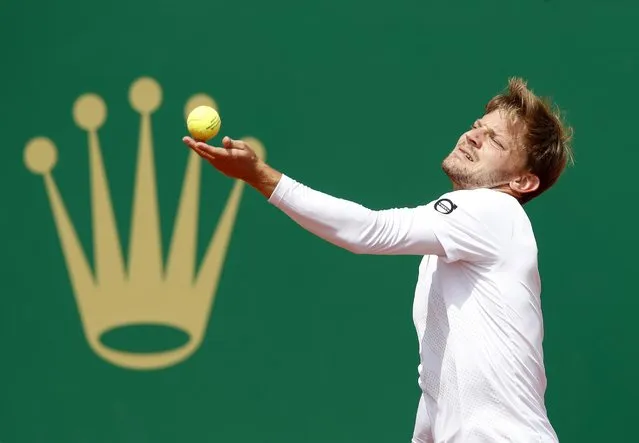 David Goffin of Belgium in action during his quarter final match against Daniel Evans of Britain at the Monte-Carlo Rolex Masters tournament in Roquebrune Cap Martin, France, 16 April 2021. (Photo by Sebastien Nogier/EPA/EFE)