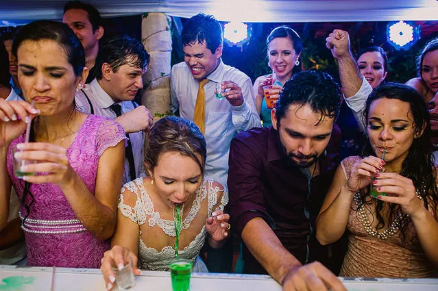 Girl is sick after taking a shot at a wedding party. (Photo by Maria Erlic/Caters News Agency/ISPWP)