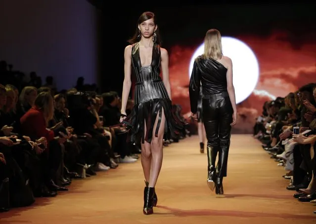 A model wears a creation for Mugler's fall-winter 2016-2017 ready to wear fashion collection presented Saturday, March 5, 2016 in Paris. (Photo by Thibault Camus/AP Photo)